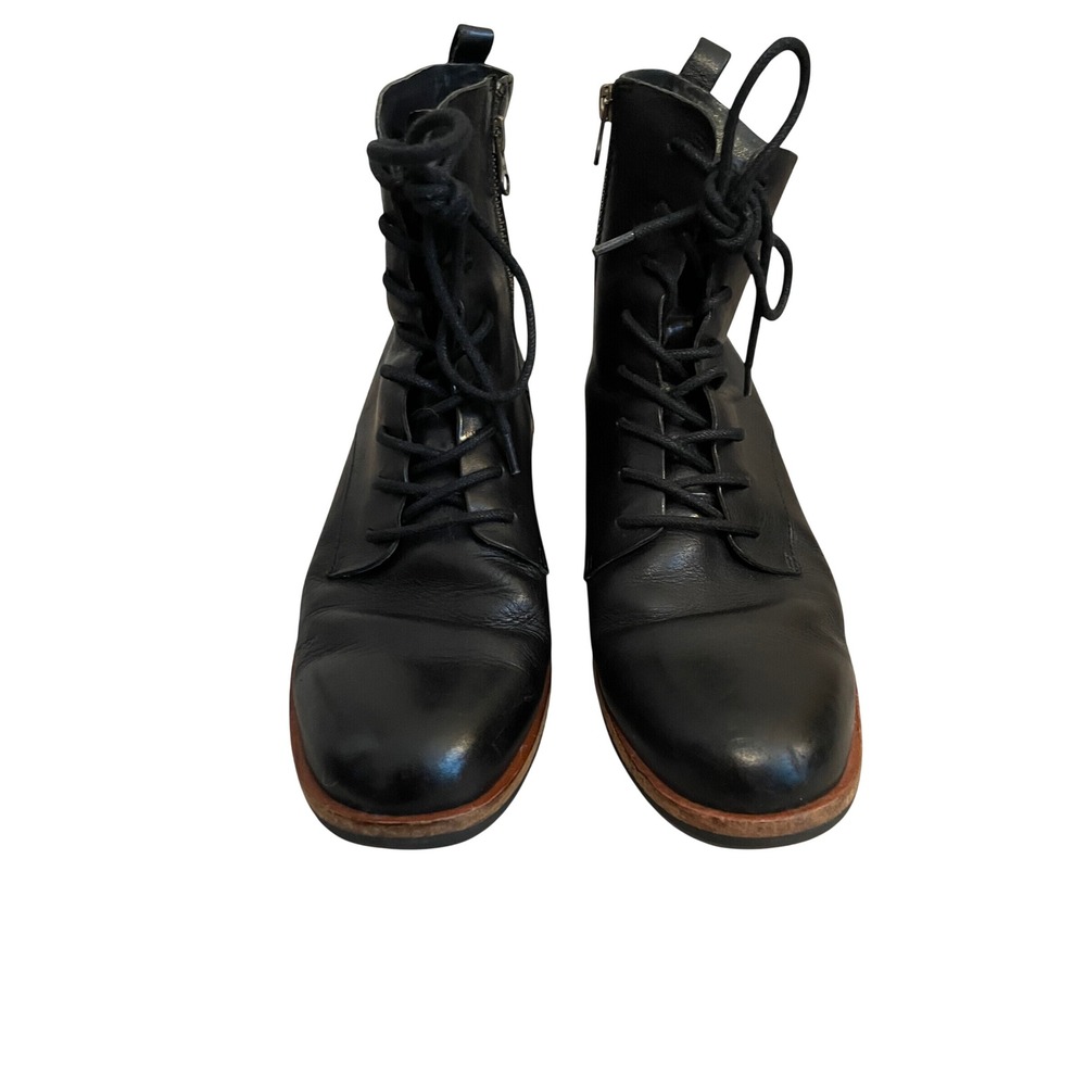 Kork-eaze Black Calista Leather Lace Up Ankle Combat Boots Zip Stacked Heel 8.5 - Picture 4 of 10